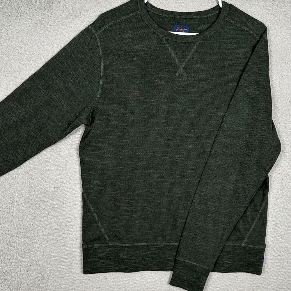 Good Man Brand Sweater Mens Medium Thermal Green Waffle Knit Crew Neck Pullover